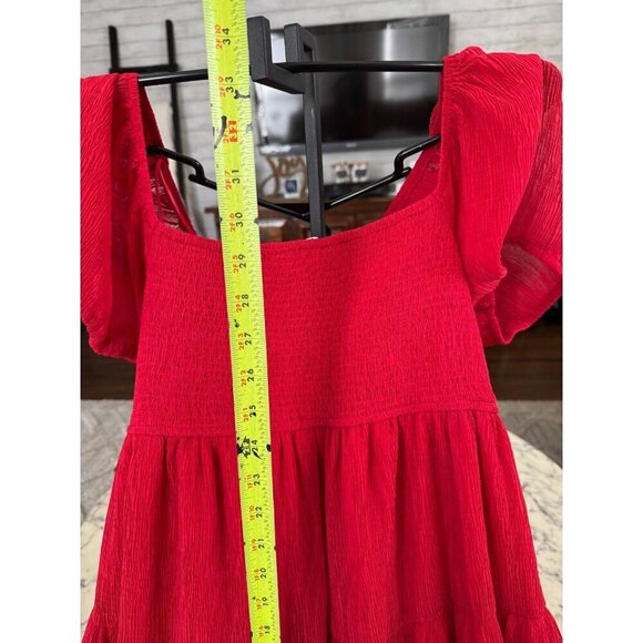 Altar'd state Red Short Sleeves Square Neck Baby Doll Mini Dress Womens Size L - Picture 5 of 8